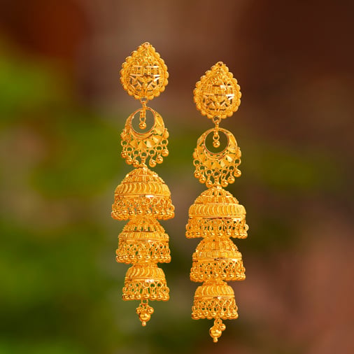 Cascading Glow Gold Jhumka Earrings,,hi-res image number null