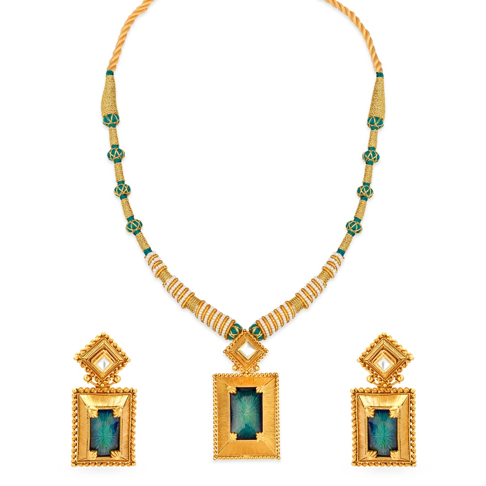 Bold Verdant Gold Pendant and Earrings Set,,hi-res image number null