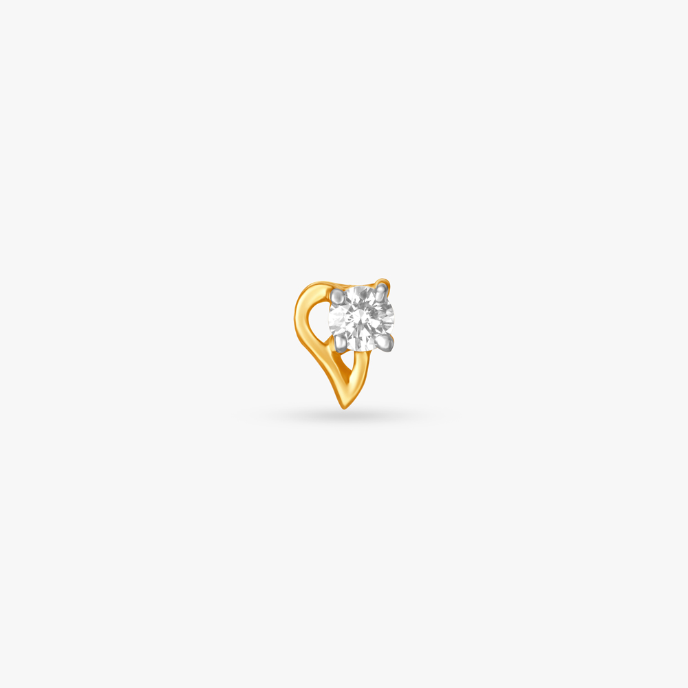 Enigmatic Leaf Gold and Diamond Nose Pin,,hi-res image number null