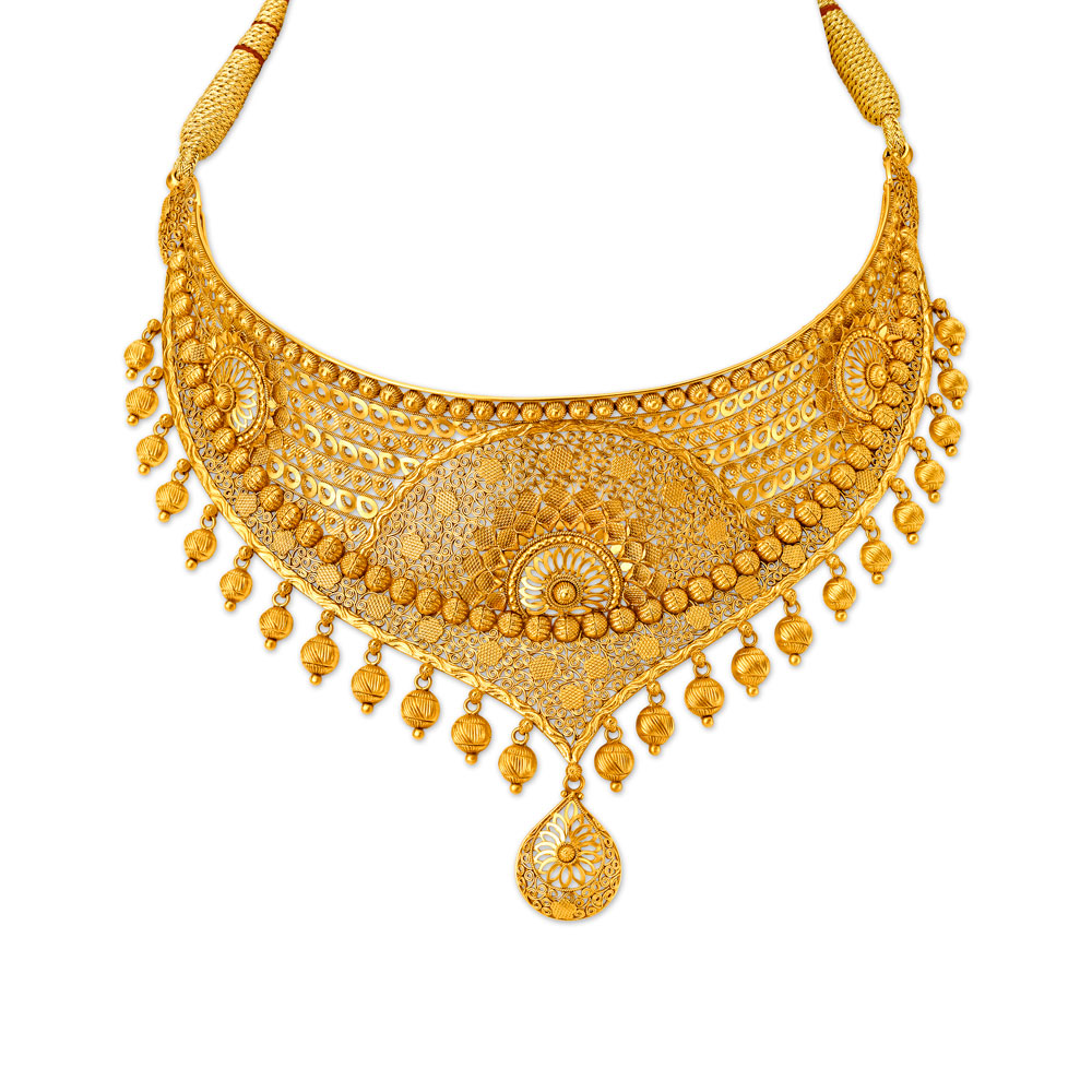 Elaborate 22 Karat Yellow Gold Filigree Diadem Necklace And Earrings Set,,hi-res image number null