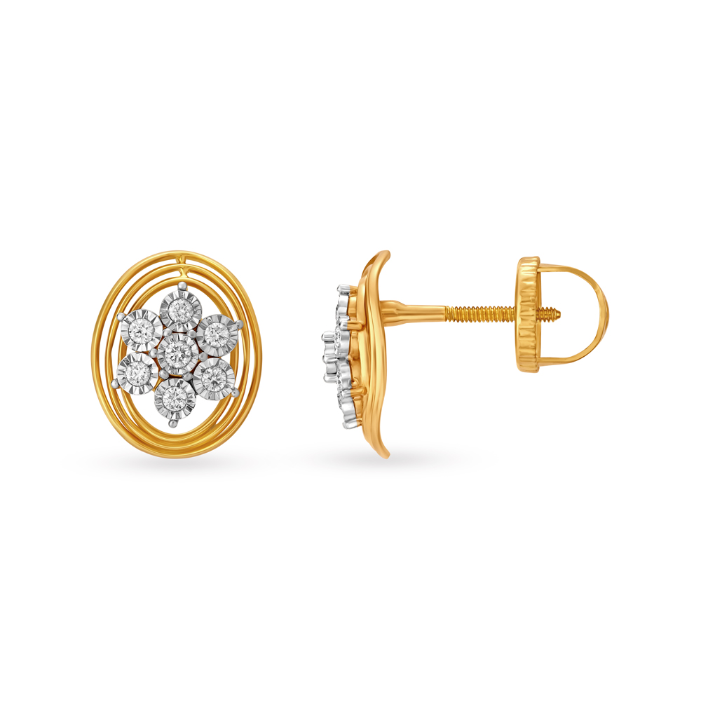 Classy Floral Diamond Stud Earrings in Yellow and White Gold,,hi-res image number null
