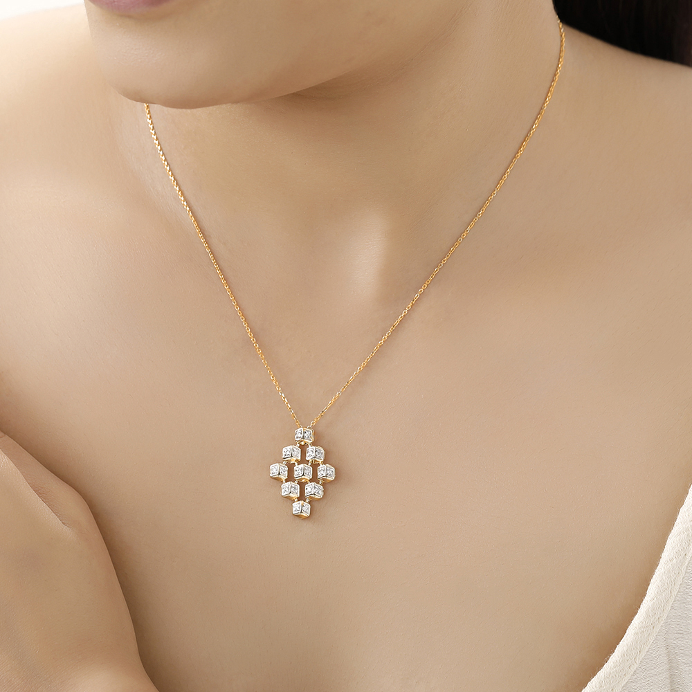 14 KT Yellow Gold Cubic Pendant With Chain,,hi-res image number null