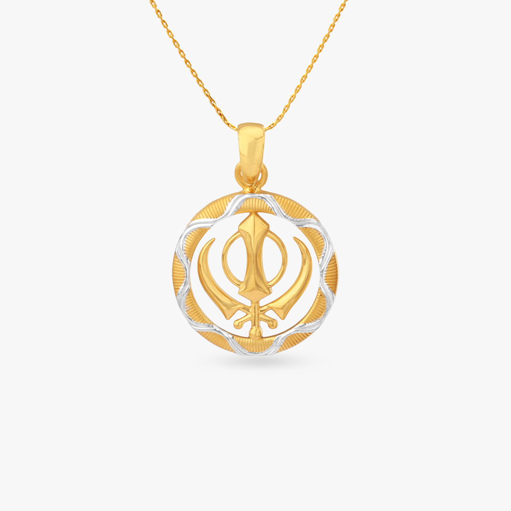 Khanda Crest Gold Pendant for Men,,hi-res image number null