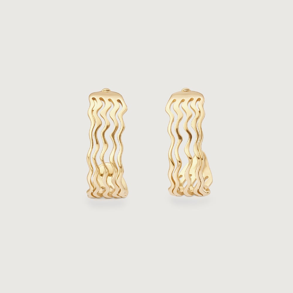 Wave Pattern Gold Hoop Earrings,,hi-res image number null