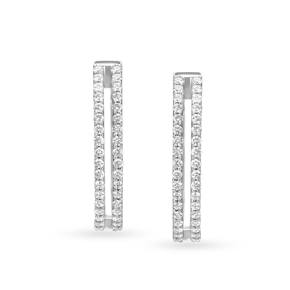 Charming 18 Karat Yellow Gold And Diamond Slender Hoop Earrings,,hi-res image number null