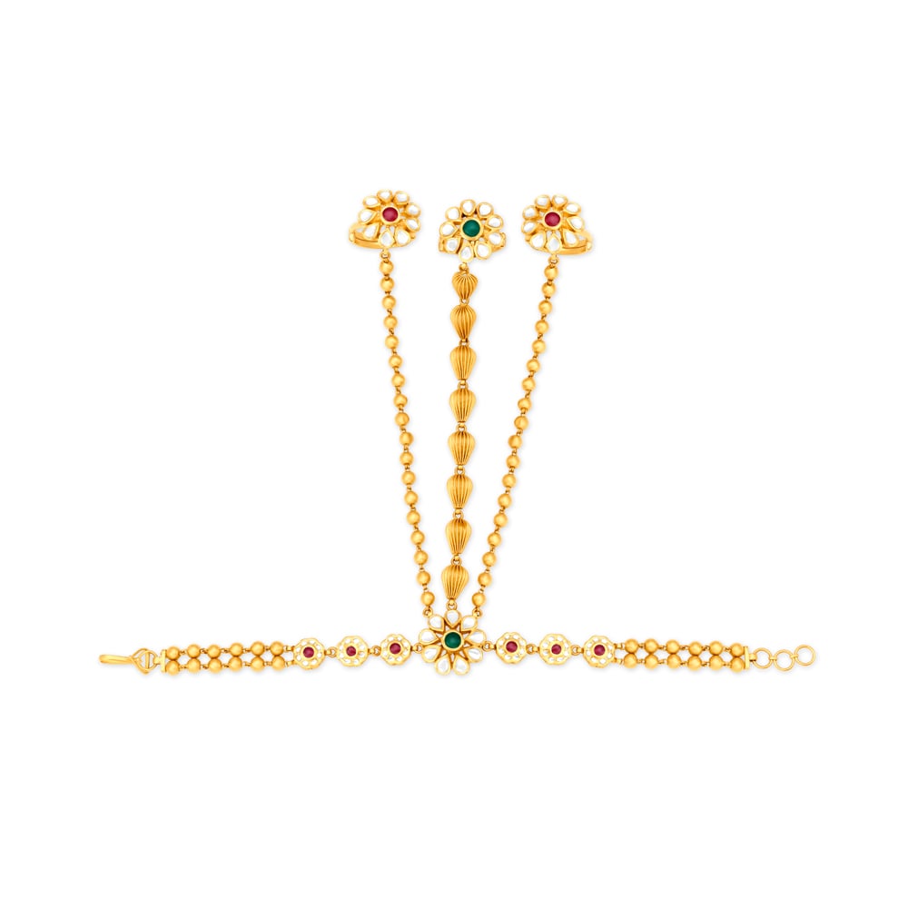 Breathtaking Stone Studded Gold Haath Phool,,hi-res image number null