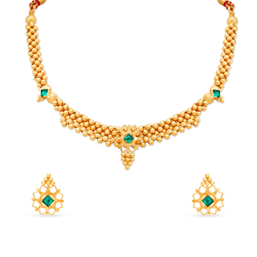 Graceful Gold Marathi Thushi Necklace Set,,hi-res image number null