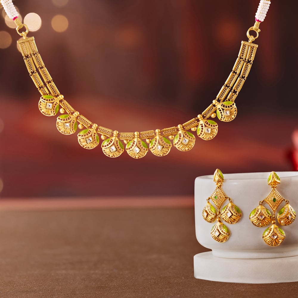 Frosted Petals Gold Necklace set,,hi-res image number null