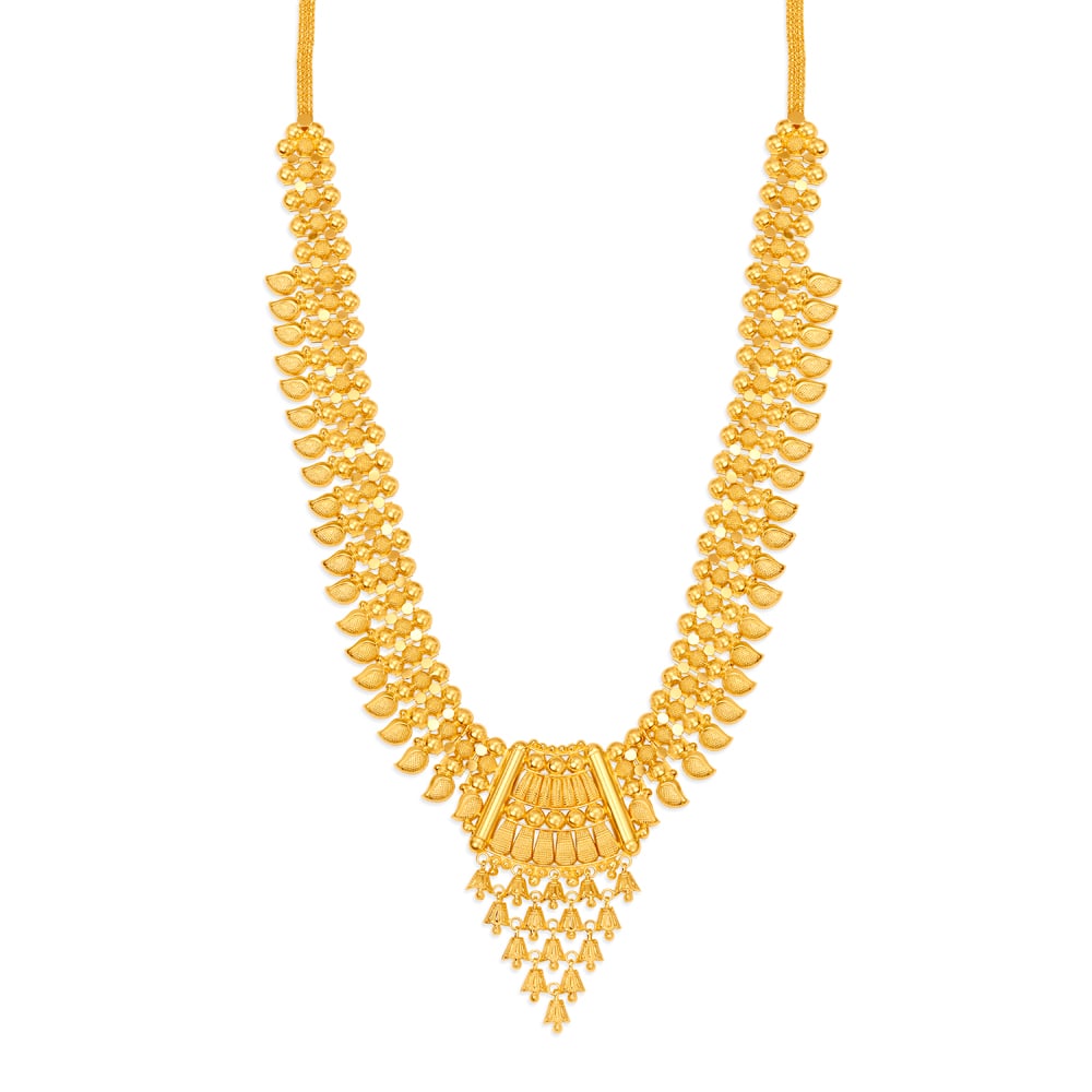 Exquisite Yellow Gold Bell Necklace and Earrings Set