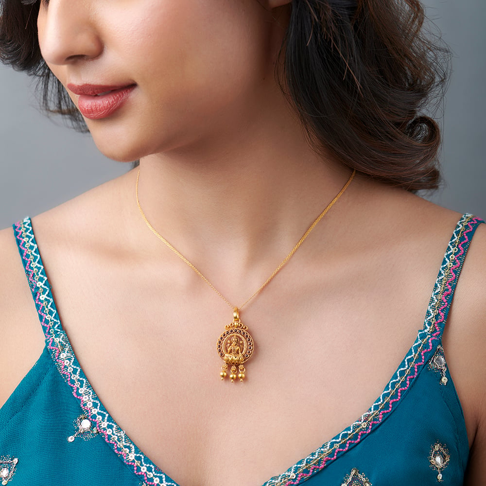 Circular Goddess Laxmi Gold Pendant,,hi-res image number null