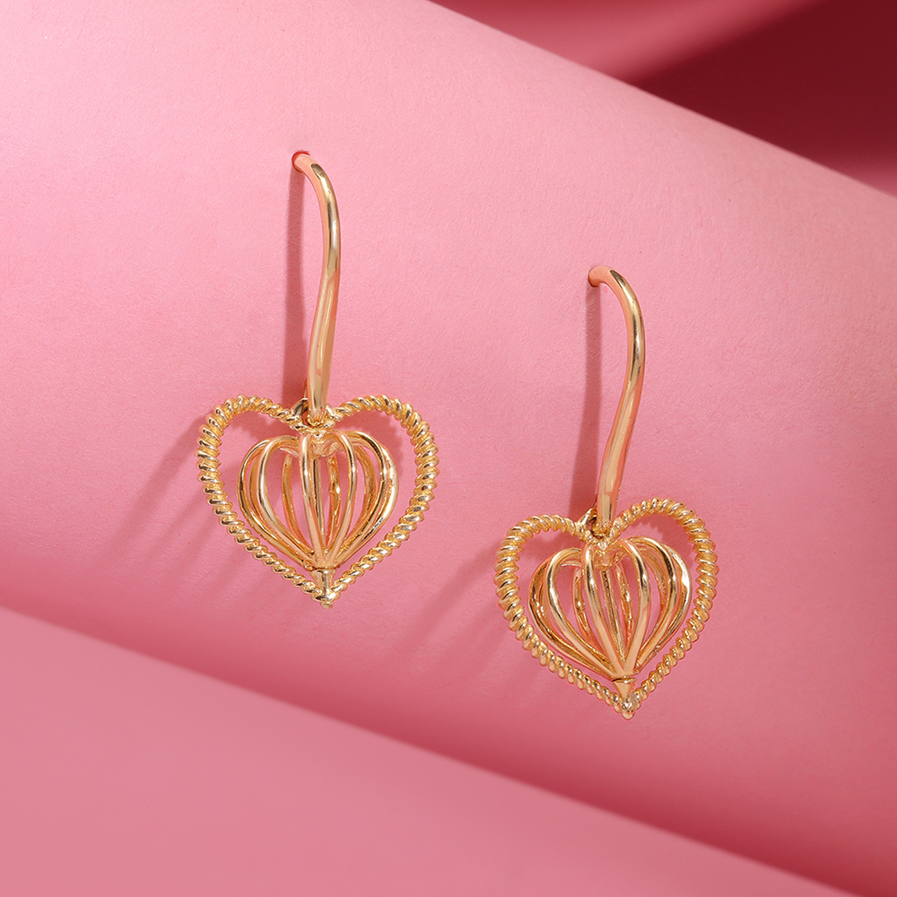 Dangling Hearts 14KT  Gold Hoop Earring for her,,hi-res image number null