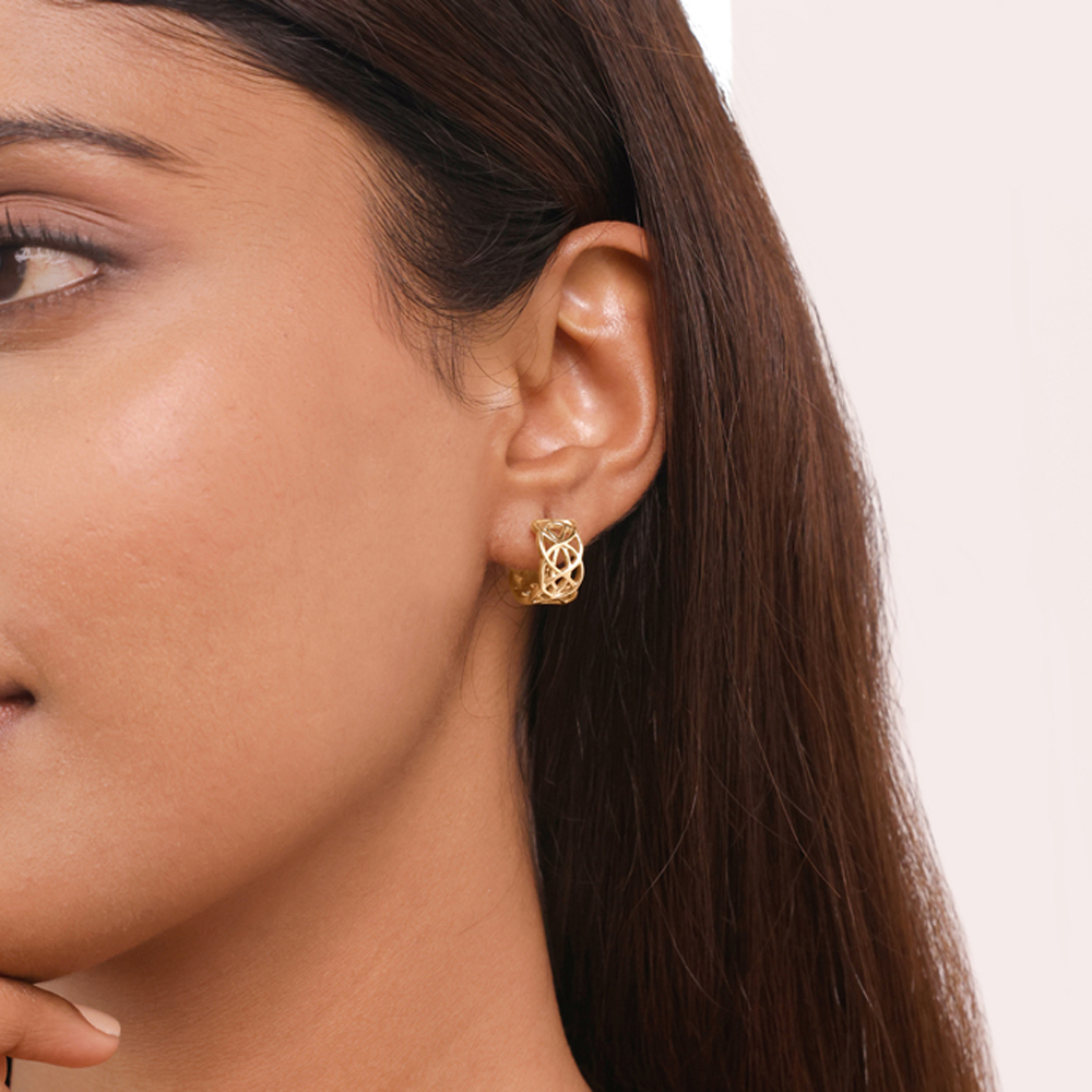 Intricate Lattice Gold Hoop Earrings,,hi-res image number null