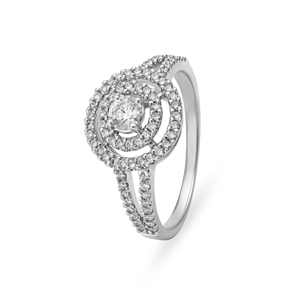 Luxurious 18 Karat White Gold And Diamond Finger Ring,,hi-res image number null