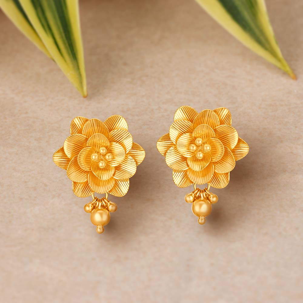 Sophisticated Floral Layered Gold Drop Earrings,,hi-res image number null