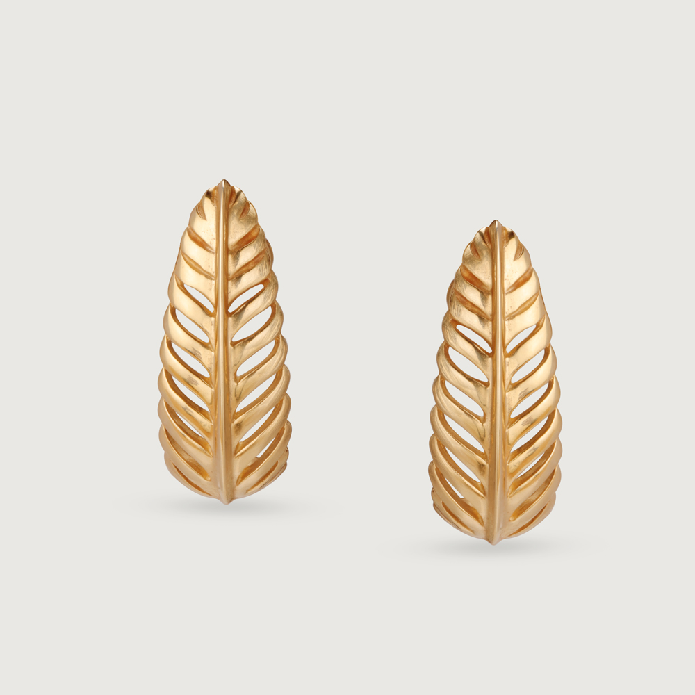 Timeless 14K Yellow Gold Feather Hoop Earrings,,hi-res image number null