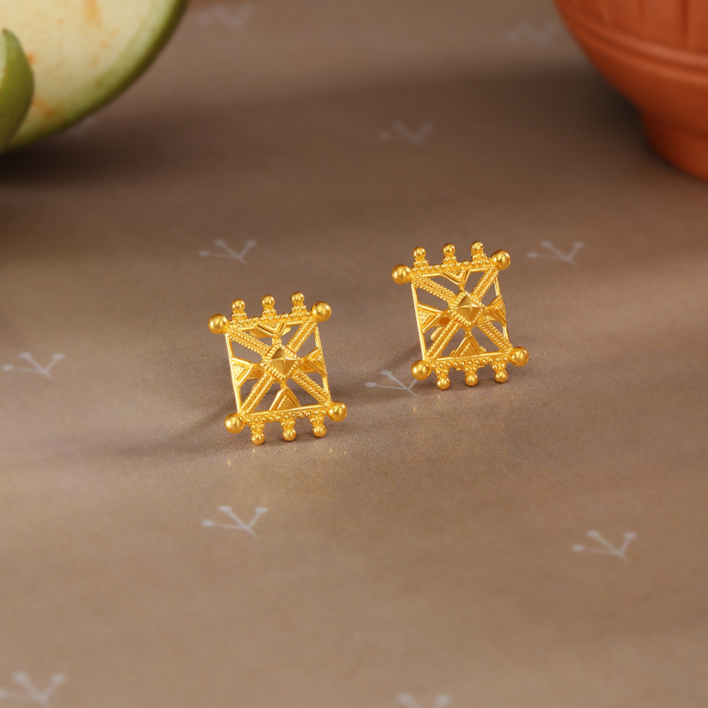 Whirls of Warli 22KT Gold Stud Earrings,,hi-res image number null