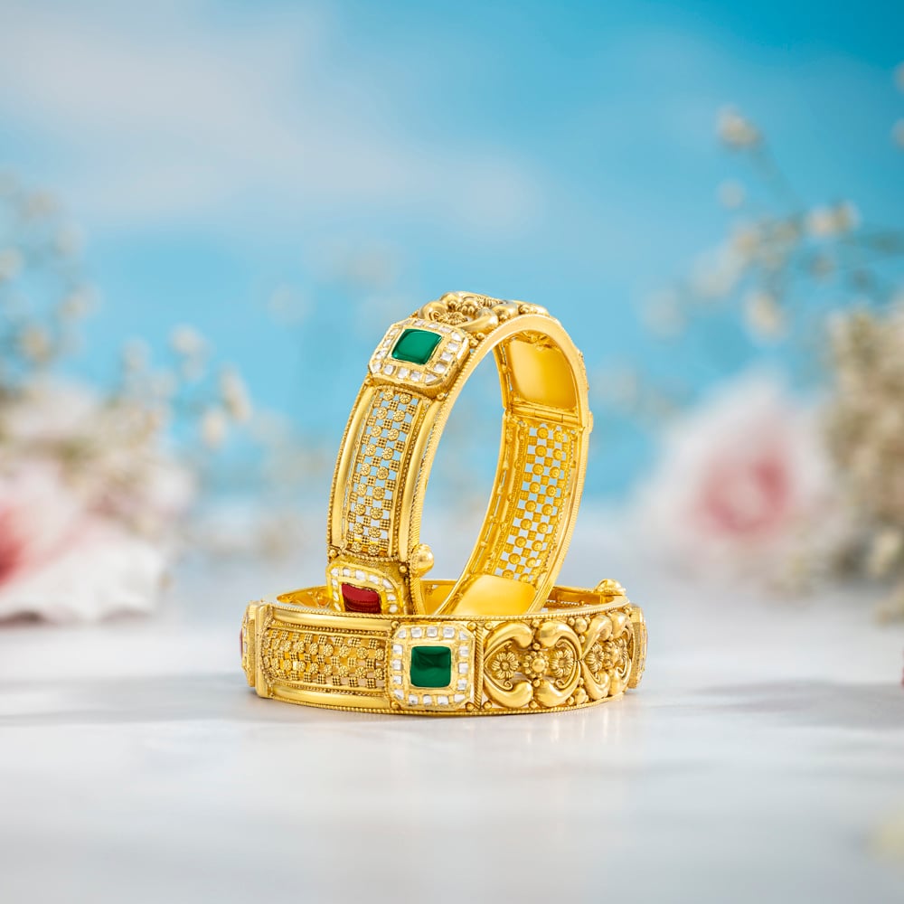 Geometric Floral Gold Bangle,,hi-res image number null