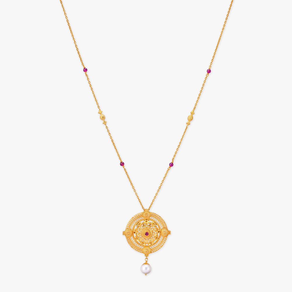 Vintage Swirl Gold Pendant with Chain and Earrings Set,,hi-res image number null