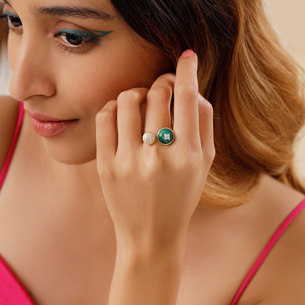 14KT Green Goddess Diamond and Malachite Ring,,hi-res image number null