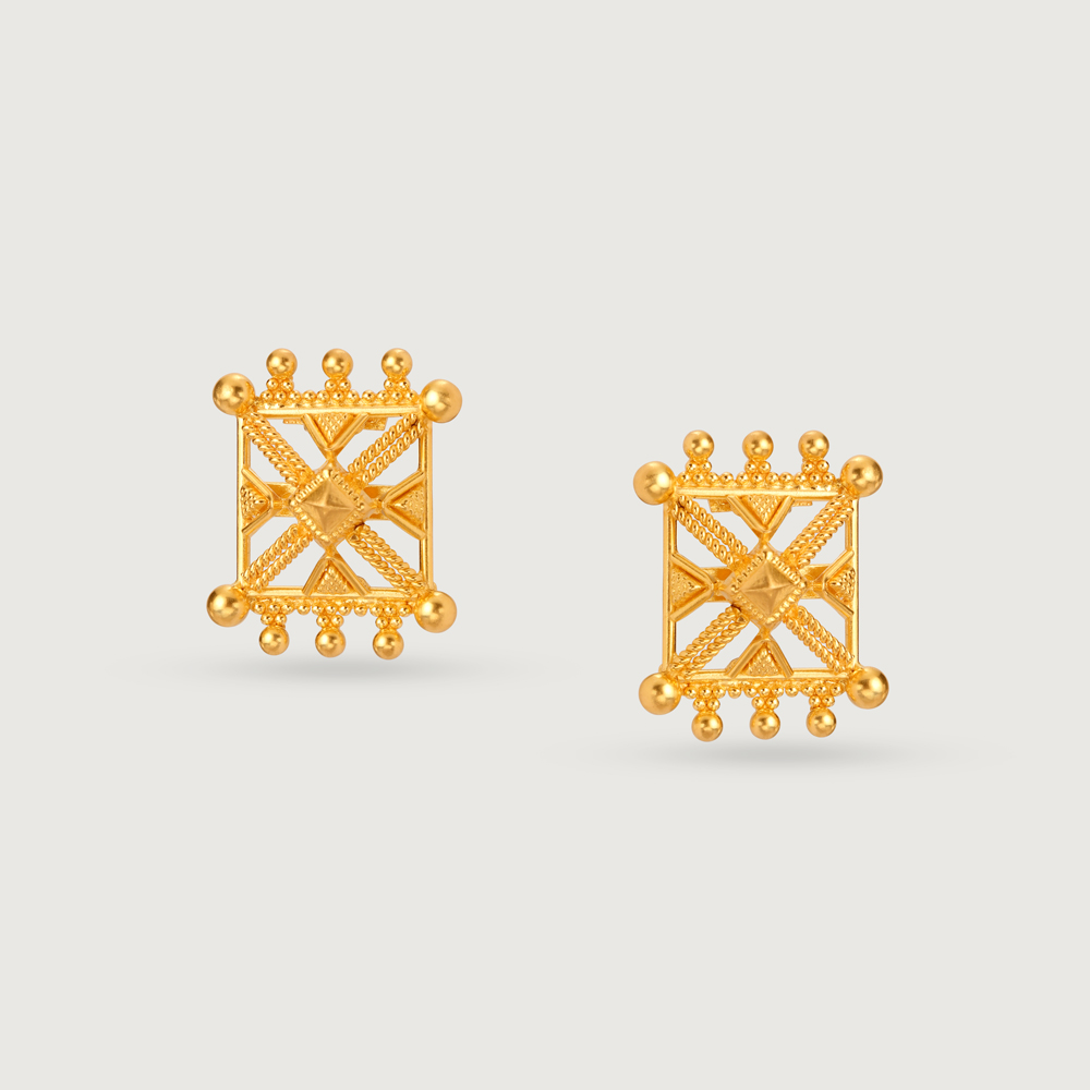 Whirls of Warli 22KT Gold Stud Earrings,,hi-res image number null