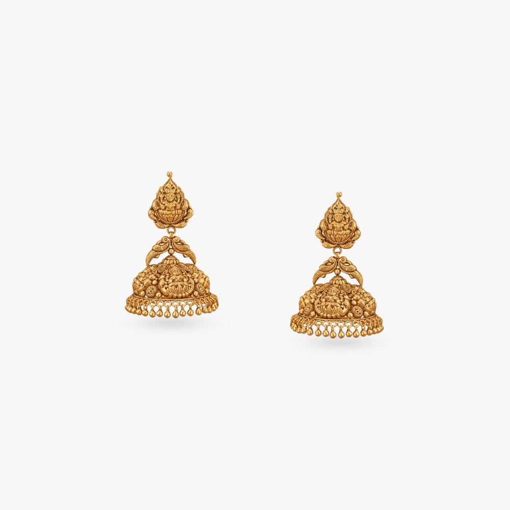 Lakshmi Temple Gold Jhumka Earrings,,hi-res image number null