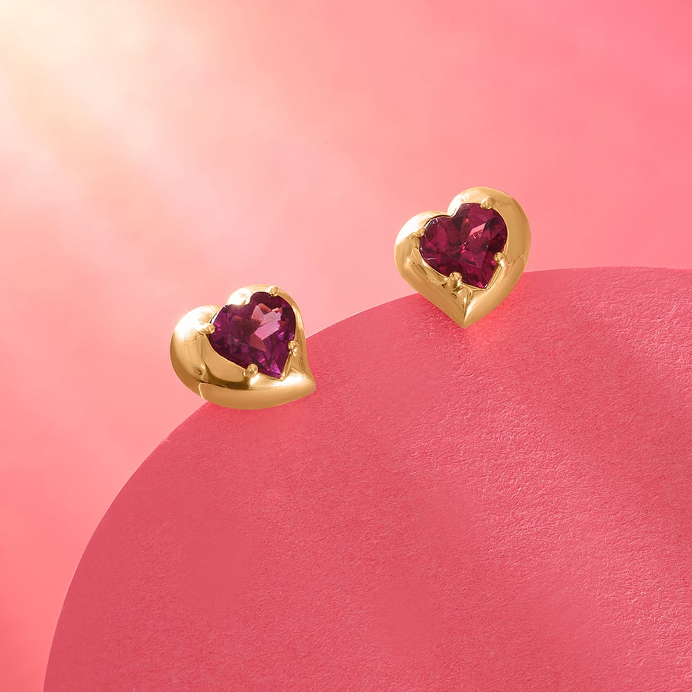 Valentine's Veil 14KT Gold & Pink Garnet Stud Earring