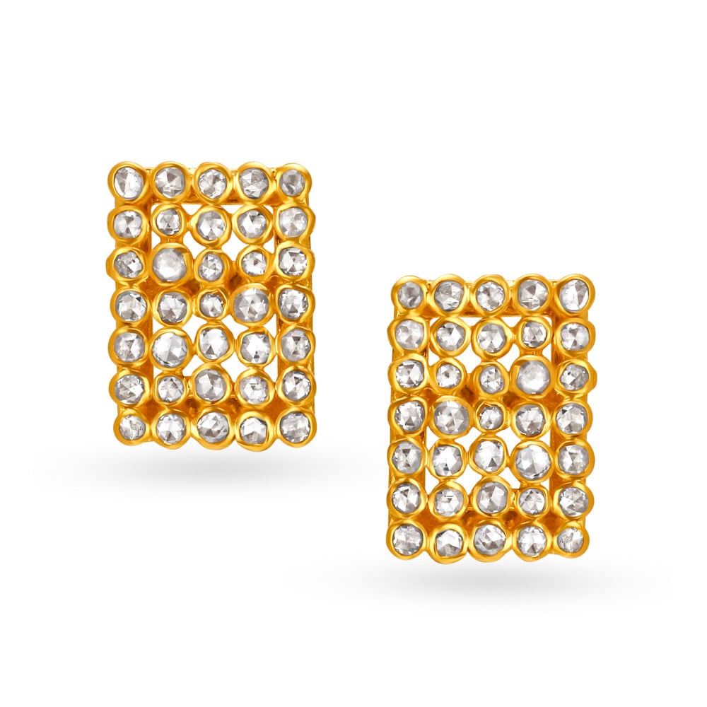 Geometric Polki Diamond Stud Earrings,,hi-res image number null