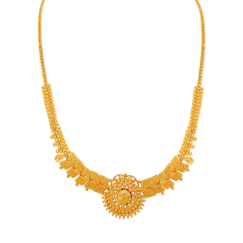 Intricate Yellow Gold Beaded Necklace and Earrings Set,,hi-res image number null