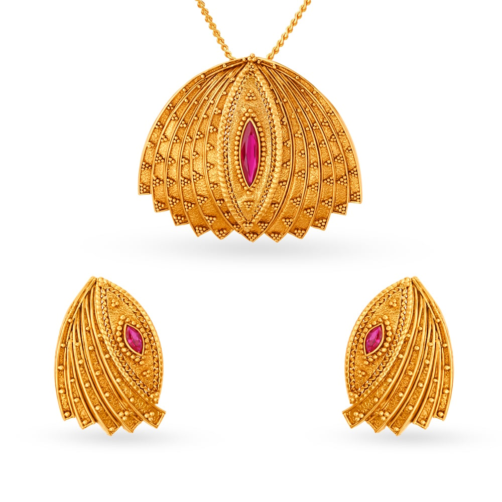 Opulent Lotus Pendant and Earrings Set