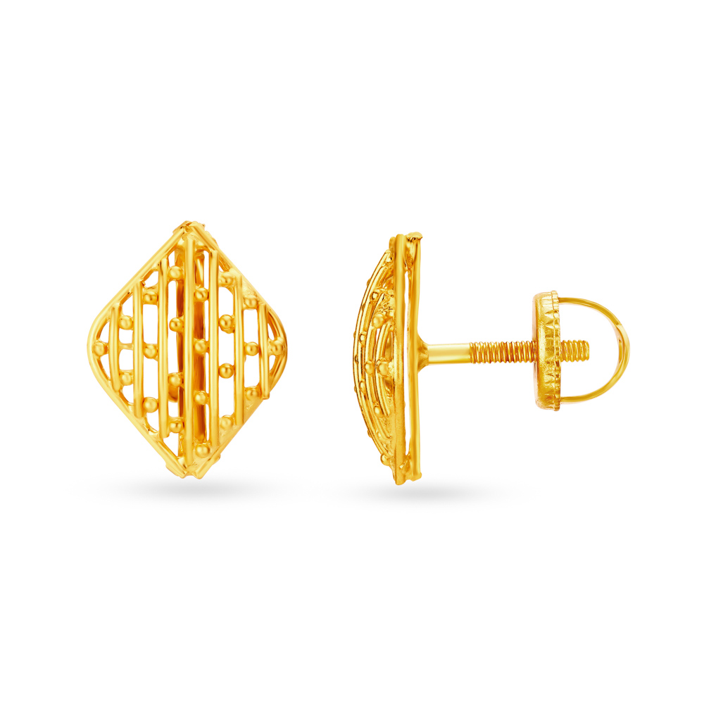 Chic 22 Karat Yellow Gold Rava Work Studs,,hi-res image number null