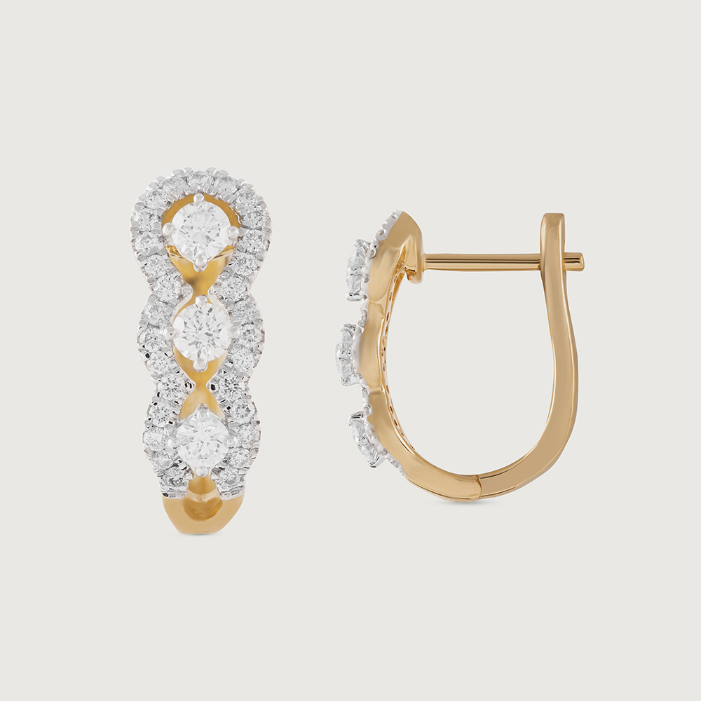 Sleek Edge Gold & Diamond Hoop Earrings,,hi-res image number null