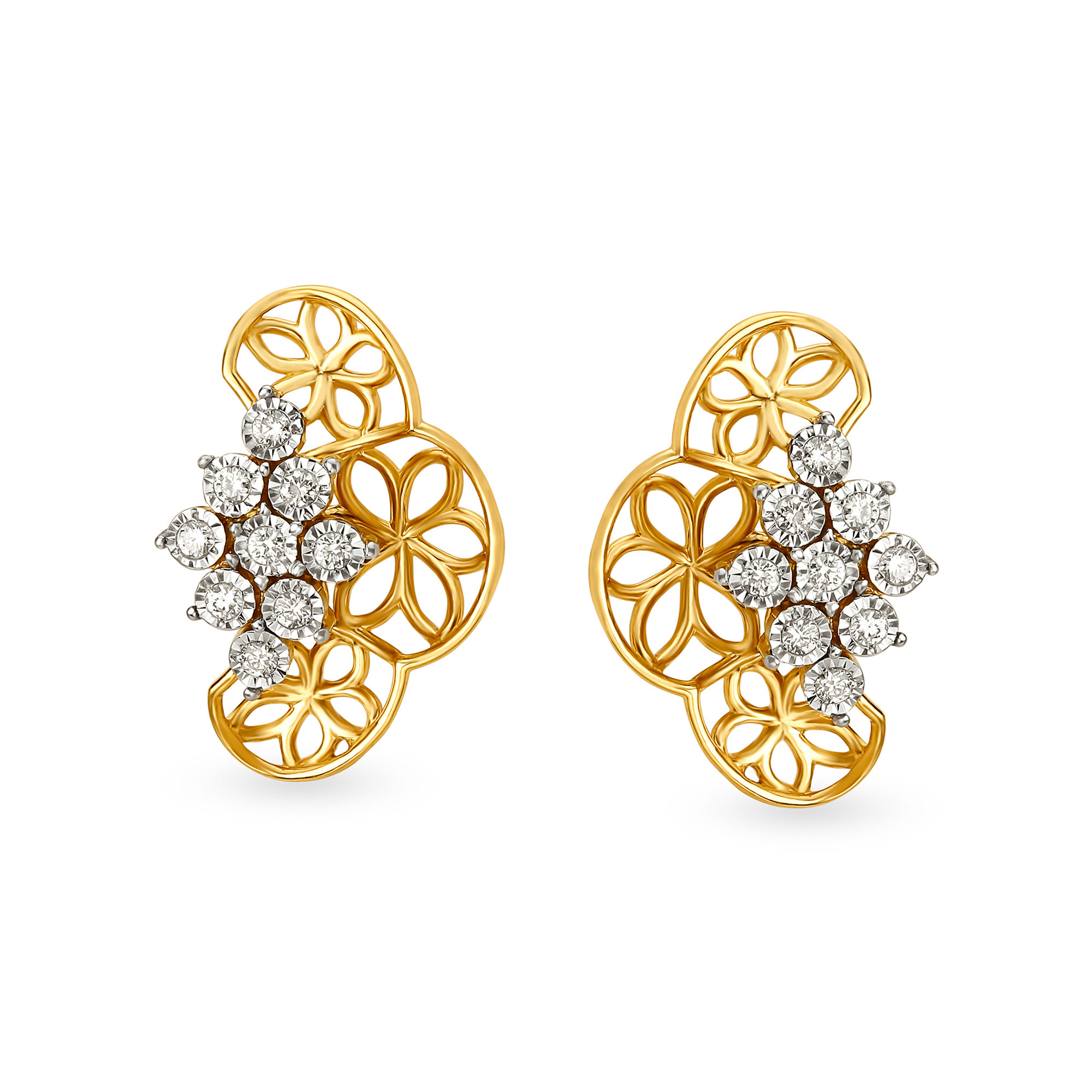 Stylish Floral Diamond Stud Earrings