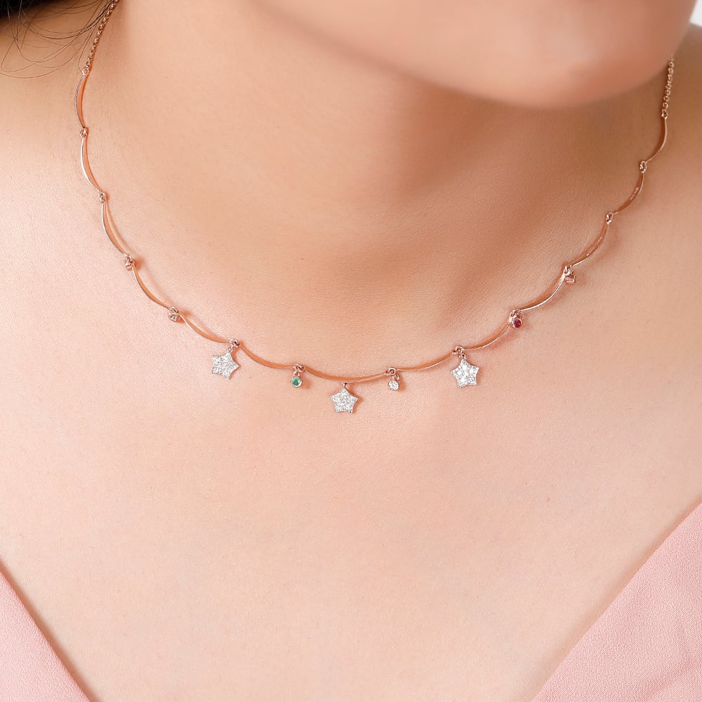14Kt Rose Gold Twinkling Star Yellow Sapphire Necklace,,hi-res image number null