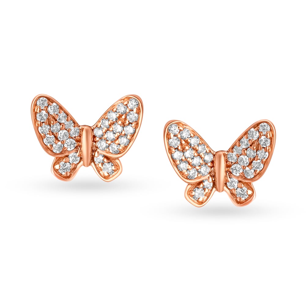 Enchanting Butterfly Diamond Stud Earrings in Rose Gold for kids,,hi-res image number null