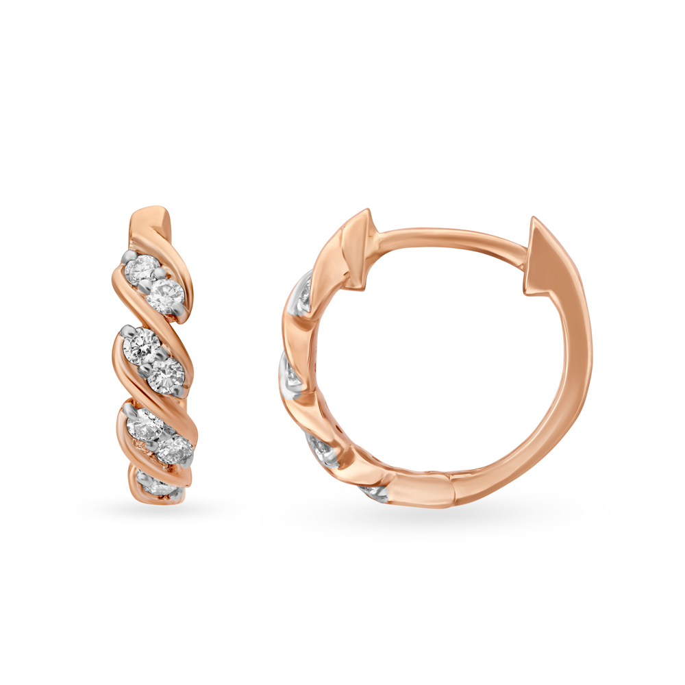 Charming Twisted Rose Gold and Diamond Hoop Bali Earrings,,hi-res image number null