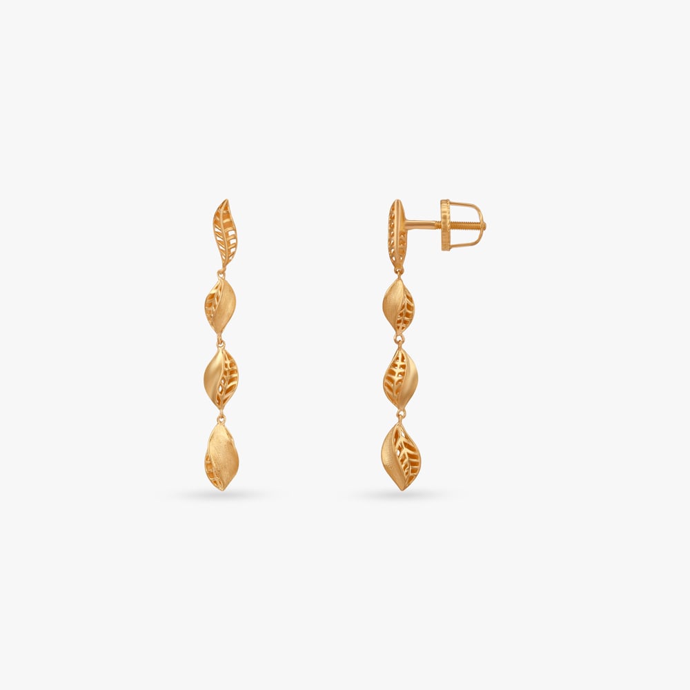 Layered Leaf Gold Drop Earrings,,hi-res image number null