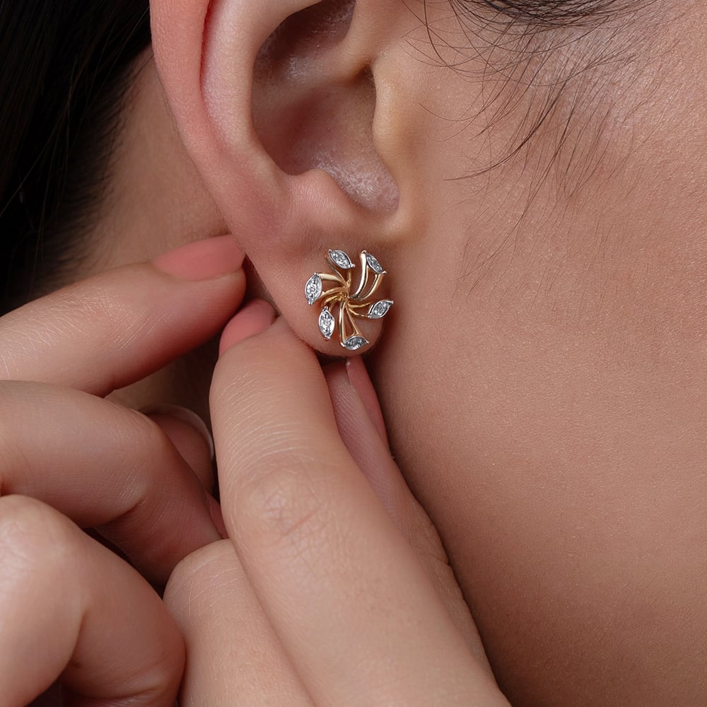 Dainty Swirl Gold & Diamond Stud Earrings,,hi-res image number null