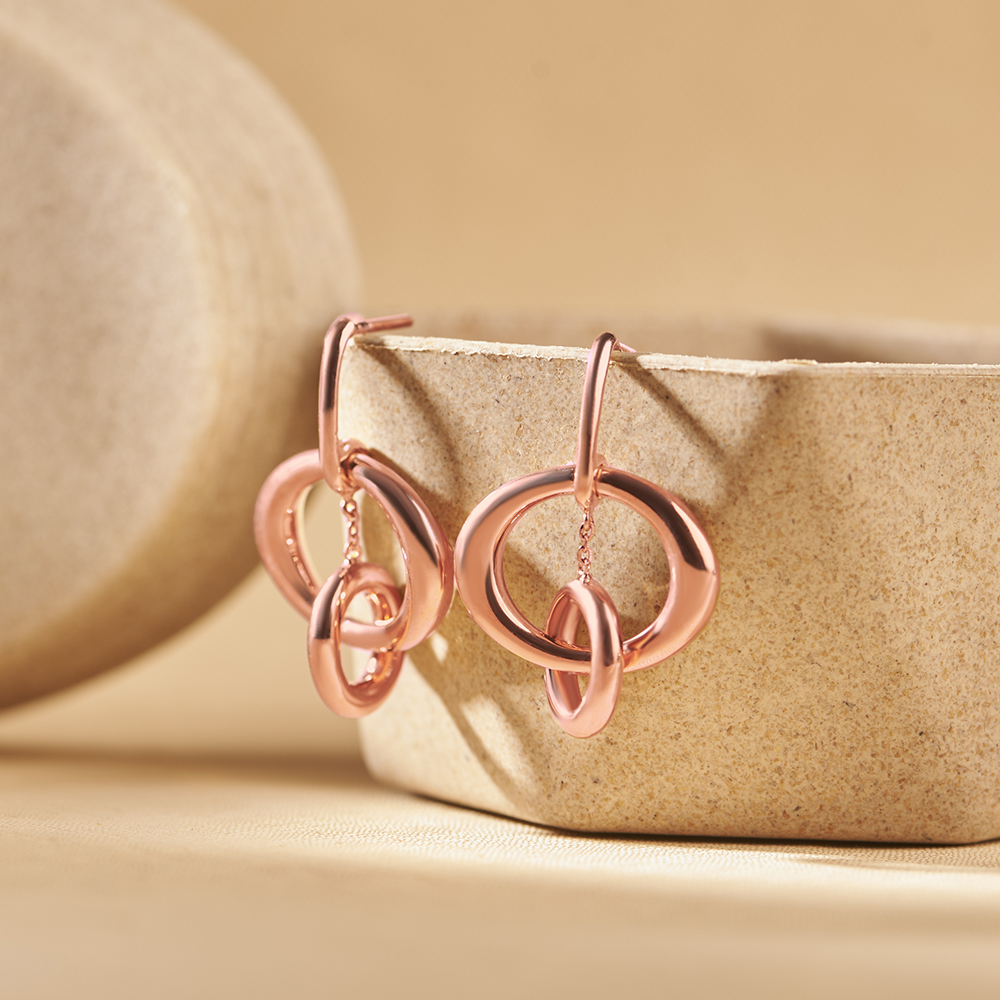 Shiny 18 Karat Rose Gold Round Drop Earrings