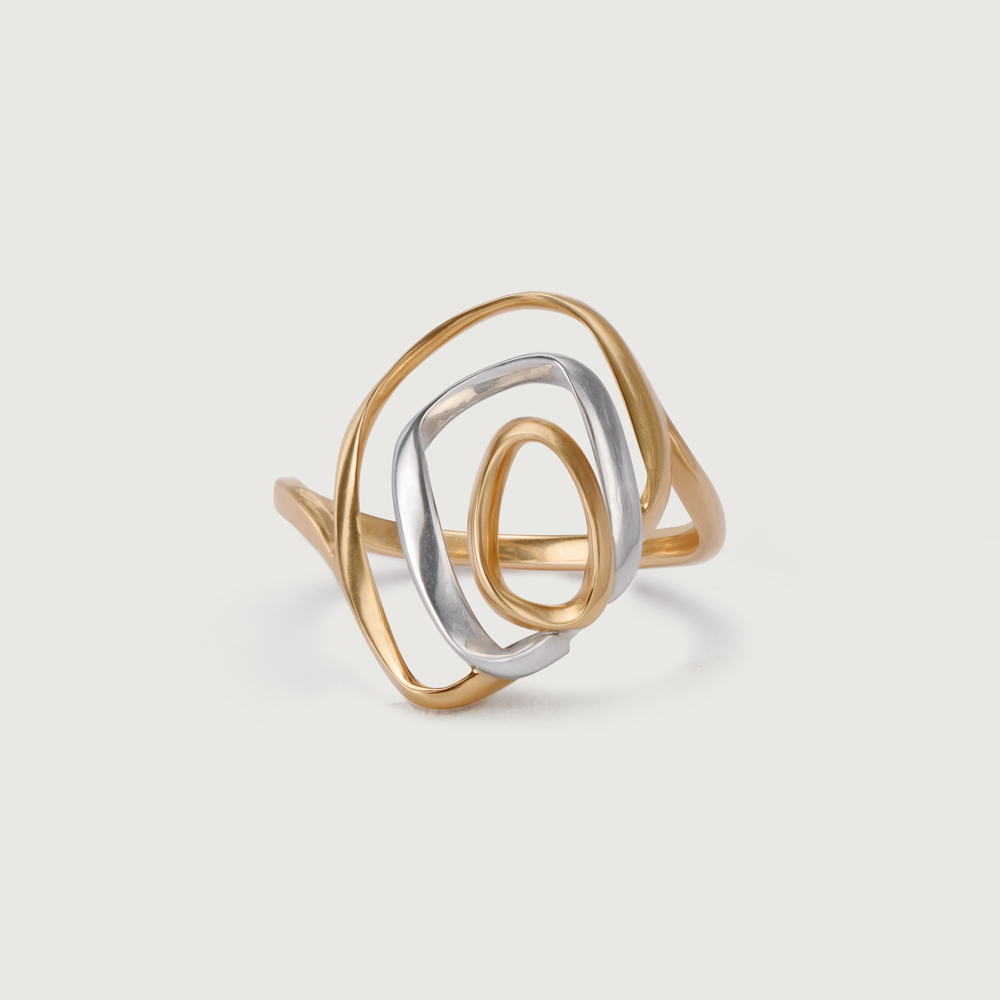 14KT Yellow-White Gold Oval Ring With Openwork,,hi-res image number null