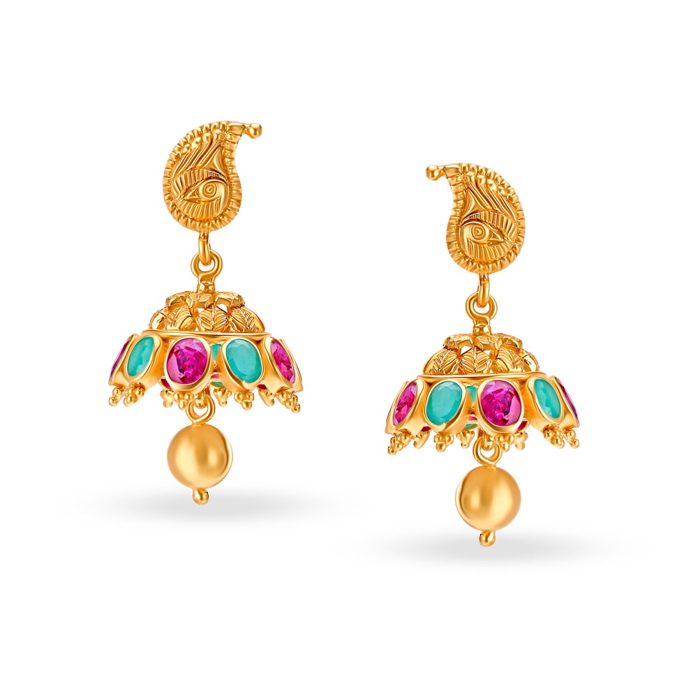 Vivid Emerald and Rubies Jhumkas,,hi-res image number null