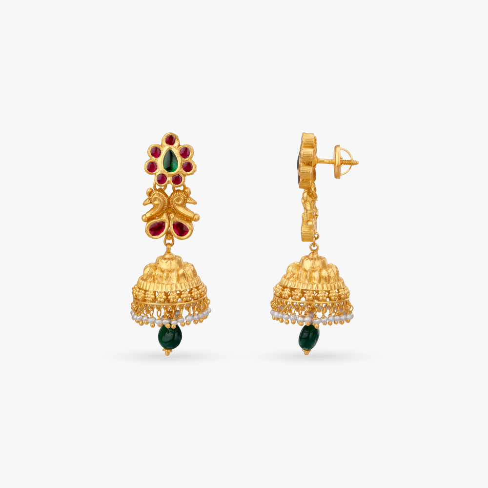 Peacock Stud Pearl Drop Jhumka Earrings,,hi-res image number null