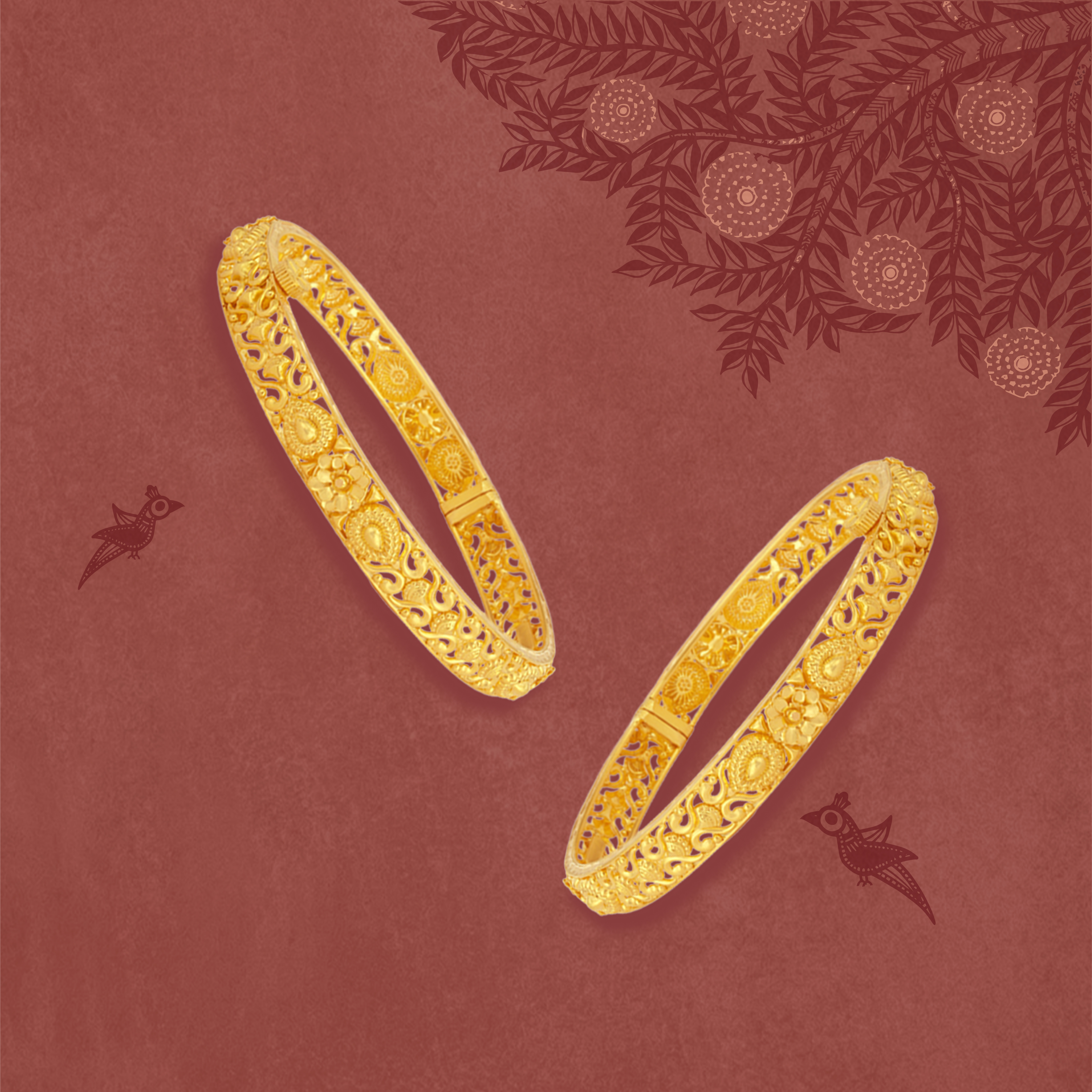 Heritage Bloom Gold Bangles,,hi-res image number null