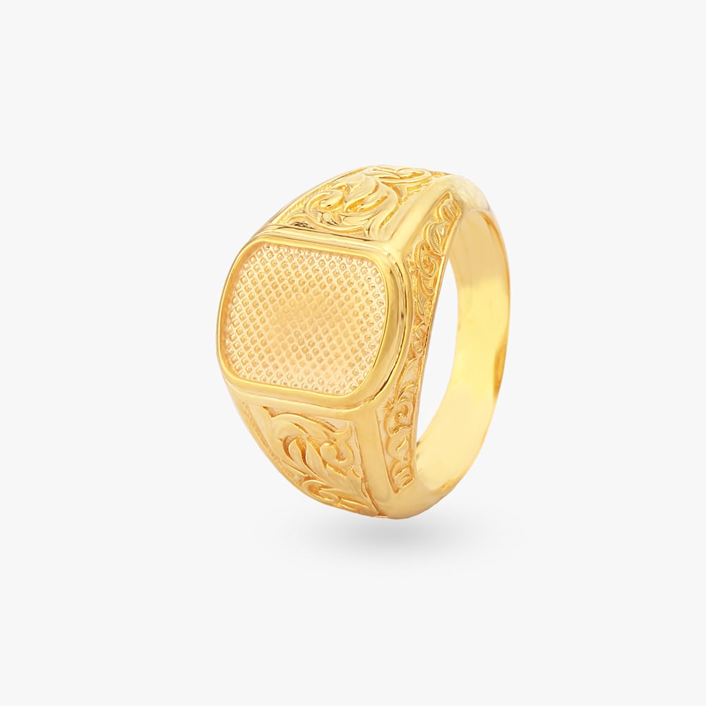 Engraved Gold Finger Ring for Men,,hi-res image number null