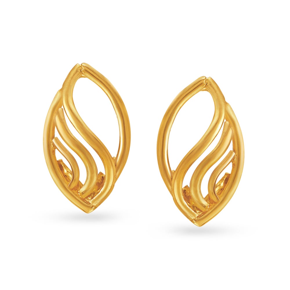

Minimalist 22 Karat Yellow Gold Leaf Drop Earrings