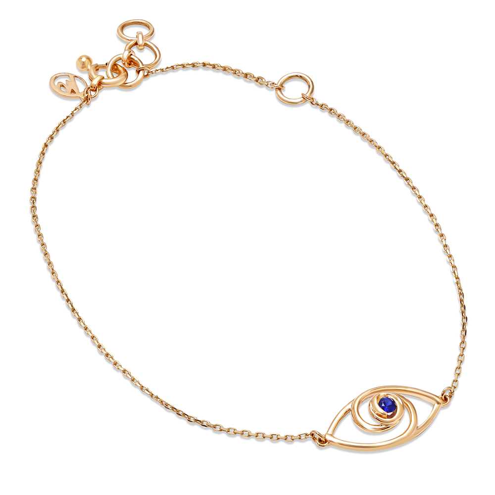 14KT Yellow Gold Wavy Evil Eye Bracelet,,hi-res image number null