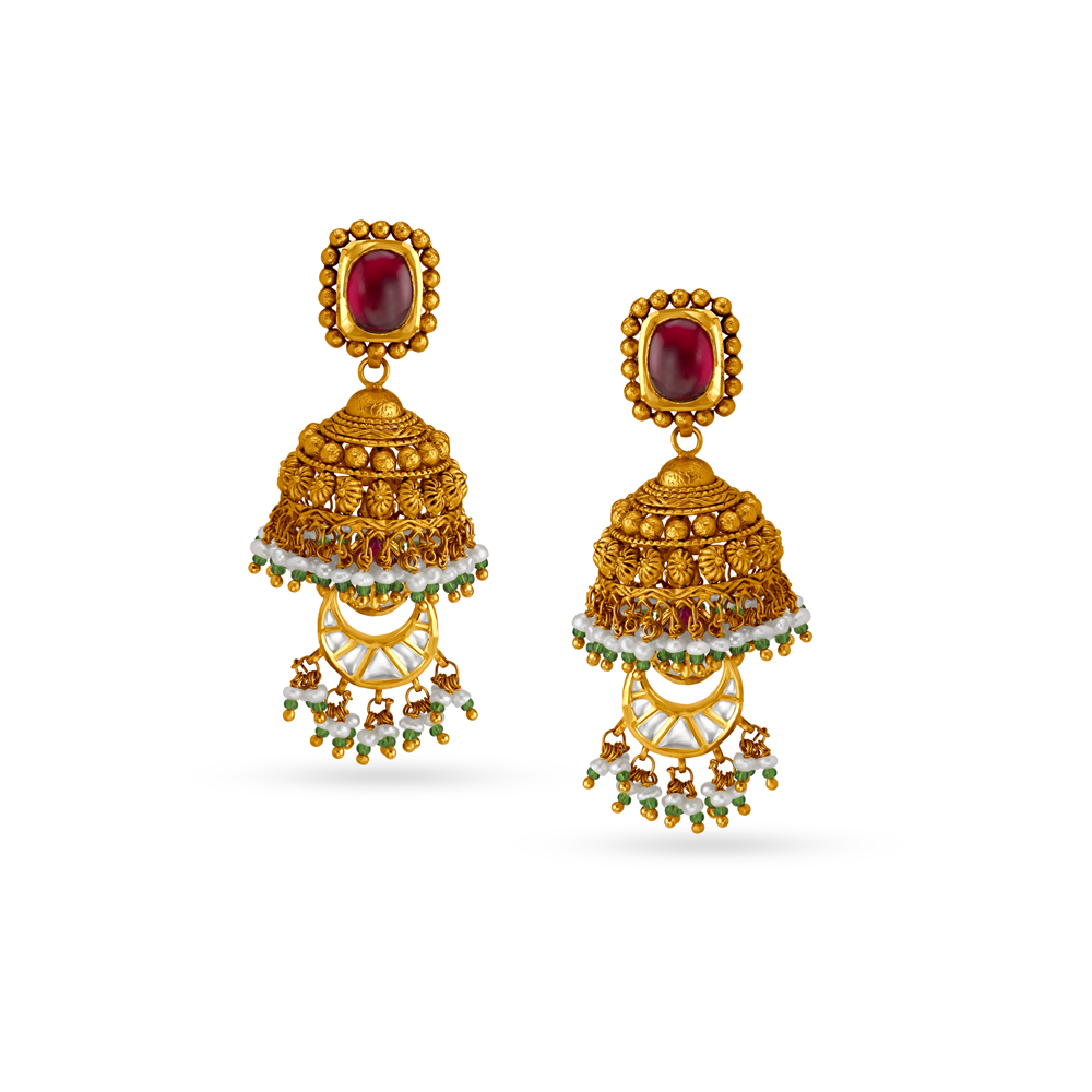 Peora Gold Plated Floral Studded Black Jhumki Traditional Wedding Earrings  for Women : Amazon.in: Fashion