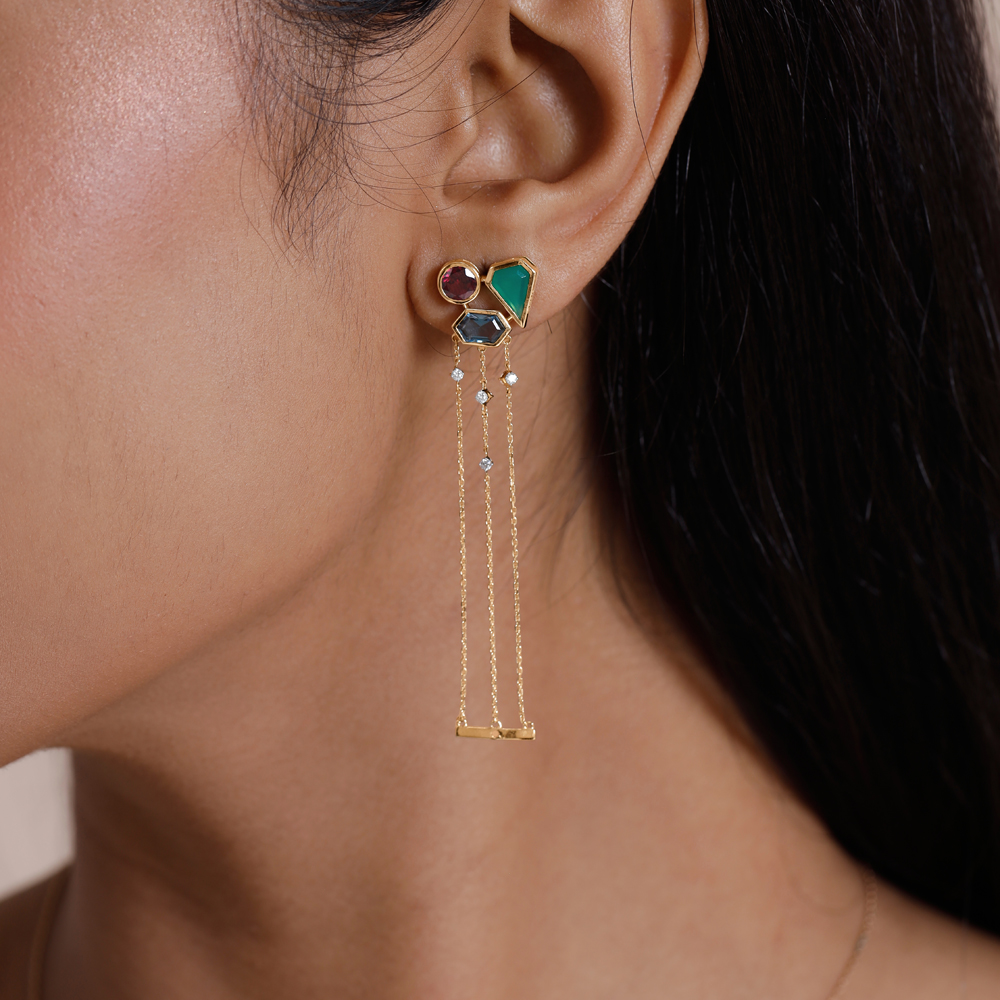Harmonious Cascading Onyx Topaz and Garnet Drop Earrings,,hi-res image number null