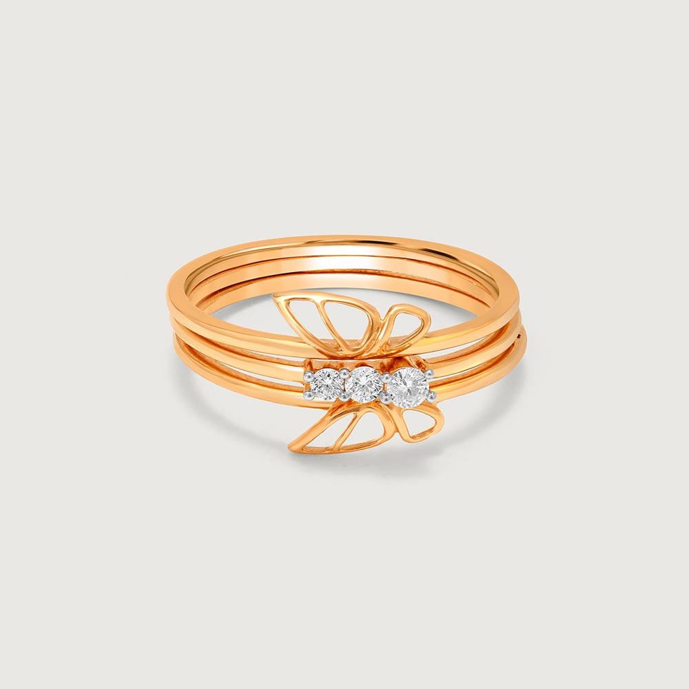 Butterfly Kiss Stackable Gold & Diamond Finger Ring,,hi-res image number null