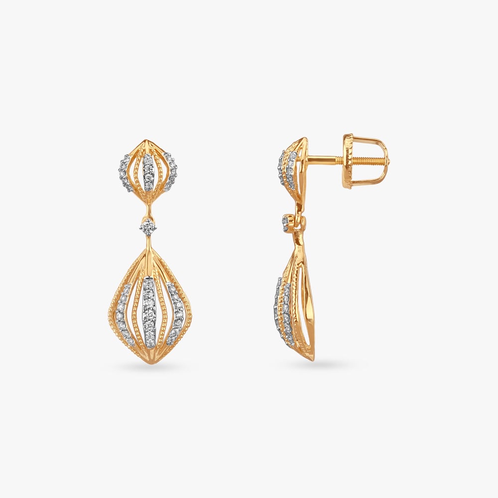 Golden Petal Diamond Drop Earrings,,hi-res image number null