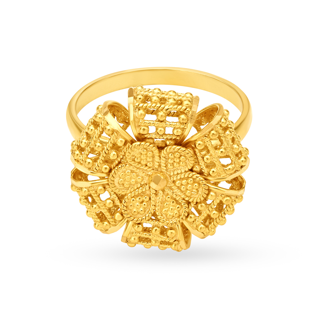 Magnificent 22 Karat Yellow Gold Beaded Floral Statement Ring,,hi-res image number null